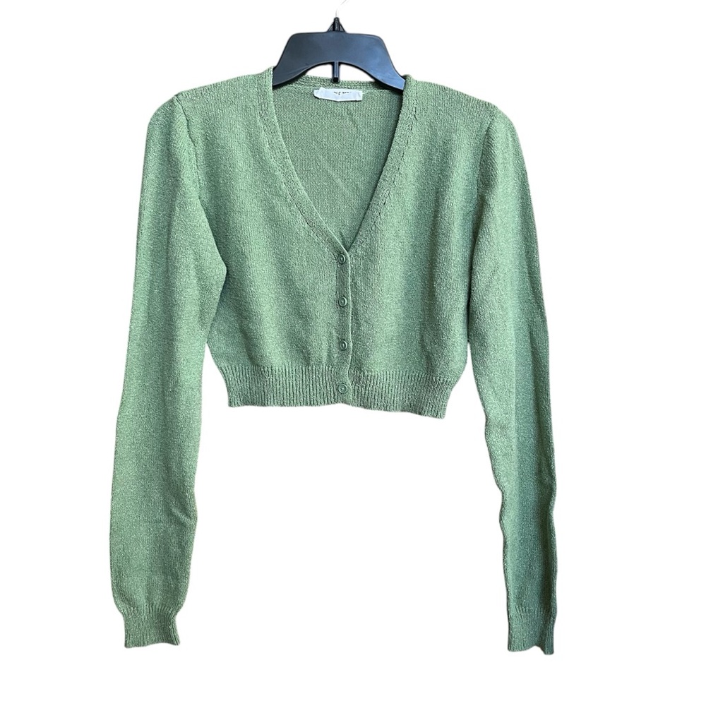DOUBLE ZERO Women's Green Knit Long Sleeve Button-Up Cropped Cardigan SZ S